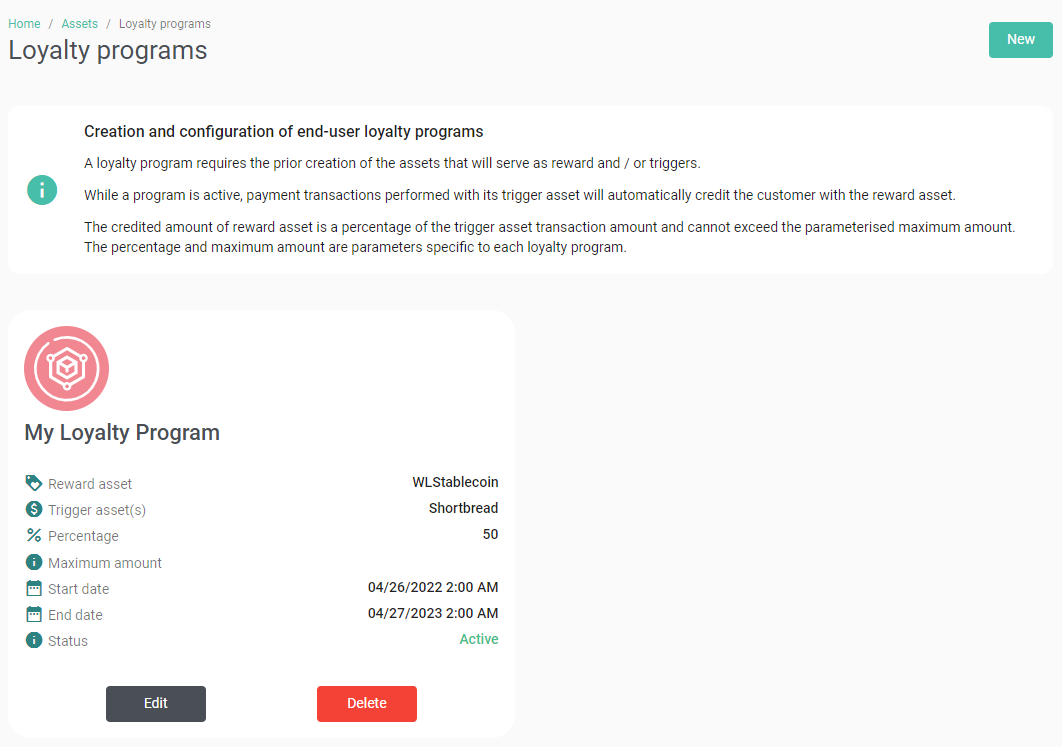 Loyalty program management page