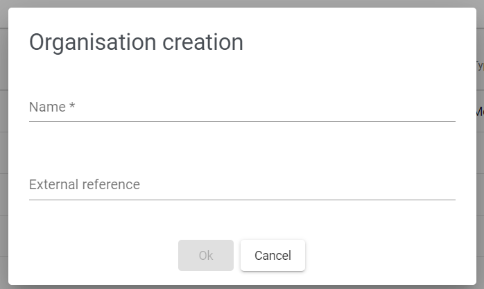 Organisation creation page