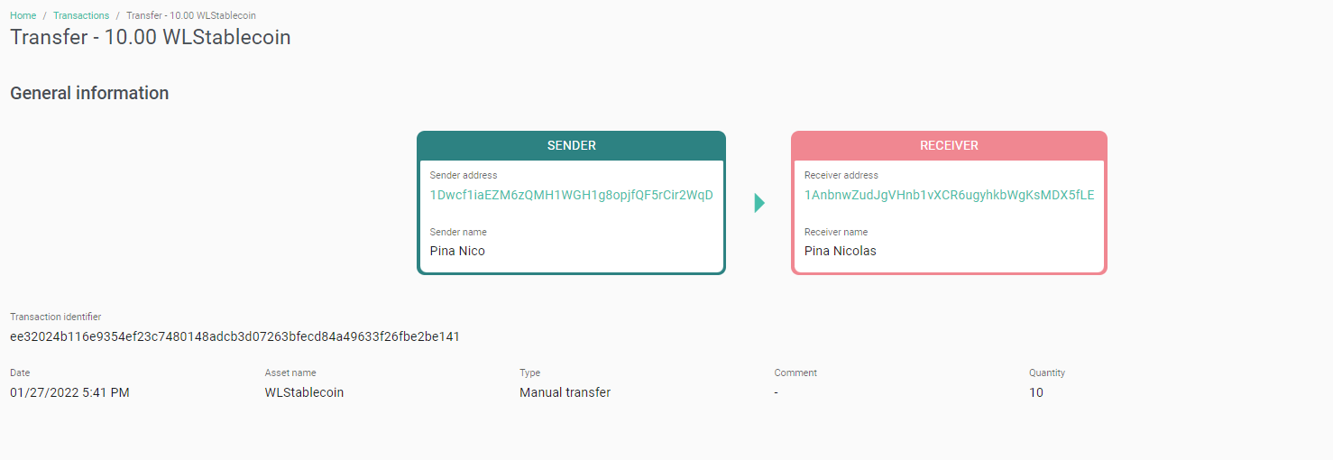 Blockchain transactions details page