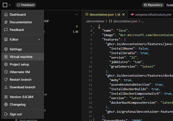 CodeSandbox Virtual Machine property